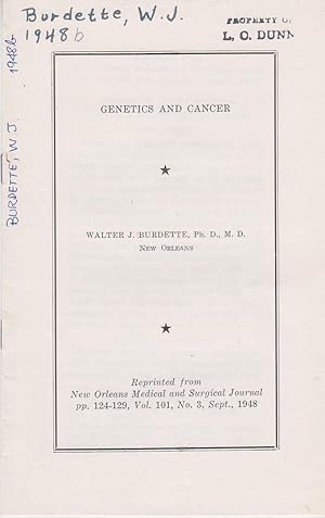 Imagen del vendedor de Genetics and Cancer by Burdette, Walter J. a la venta por Robinson Street Books, IOBA