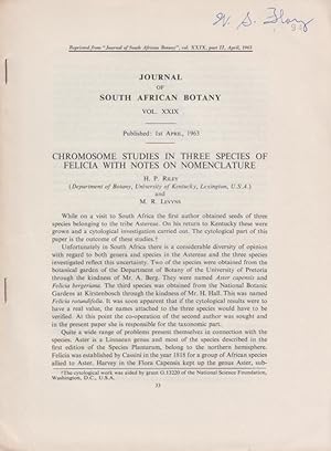 Seller image for Chromosome Studies in Three Species of Felicia with Notes on Nomenclature by Riley, H.P. and Levyns, M.R. for sale by Robinson Street Books, IOBA