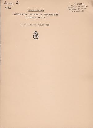 Seller image for Studies on the Meiotic Mechanism of Haploid Rye by Levan, Albert for sale by Robinson Street Books, IOBA