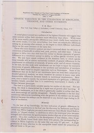 Bild des Verkufers fr Genetic Variation in the Utilization of Riboflavin, Thiamine and other Nutrients by Hutt, F.B. zum Verkauf von Robinson Street Books, IOBA