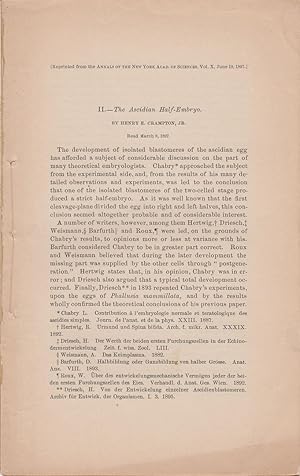 Bild des Verkufers fr The Ascidian Half-Embryo by Crampton, Henry E. zum Verkauf von Robinson Street Books, IOBA