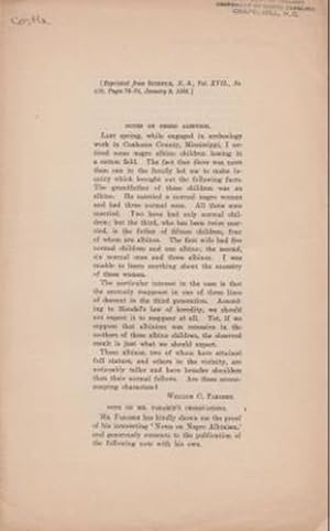 Seller image for Notes on Negro Albinism by Farabee, William C. with note on observations by Castle, W.E. for sale by Robinson Street Books, IOBA