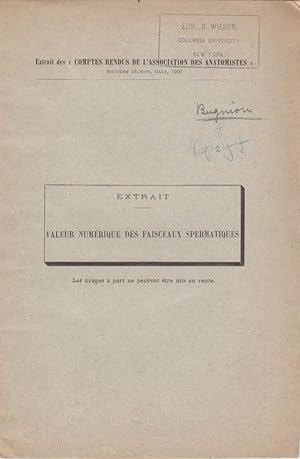 Seller image for Valeur Numerique des Faisceaux Spermatiques by Bugnion, E. and Popoff, N. for sale by Robinson Street Books, IOBA