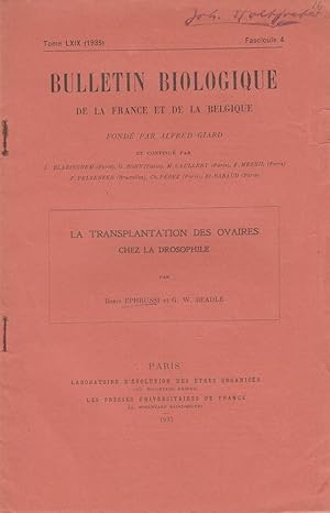 Imagen del vendedor de La Transplantation des Ovaires chez la Drosophile by Ephrussi, Boris and Beadle, G.W. a la venta por Robinson Street Books, IOBA