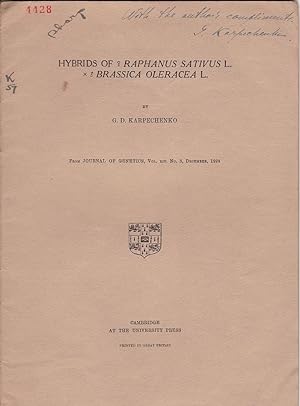 Seller image for Hybrids of male Raphanus Sativus L. x Female Brassica Oleracea L. by G. D. Karpechenko for sale by Robinson Street Books, IOBA