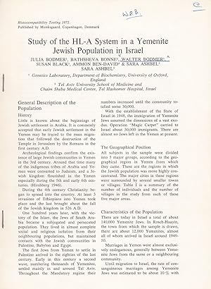 Bild des Verkufers fr Study of the HL-A System in a Yemenite Jewish Population in Israel by Julia Bodmer, Bathsheva Bonne, Walter Bodmer, Susan Black, Ammon Ben-David, and Sara Ashbel zum Verkauf von Robinson Street Books, IOBA