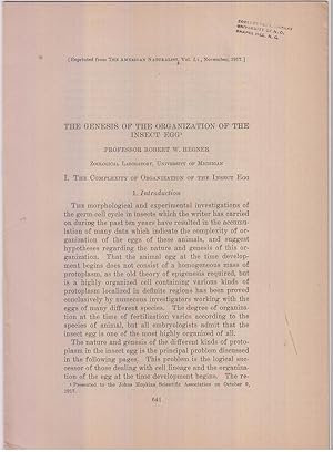 Bild des Verkufers fr The Genesis of the Organization of the Insect Egg by Hegner, Robert W. zum Verkauf von Robinson Street Books, IOBA