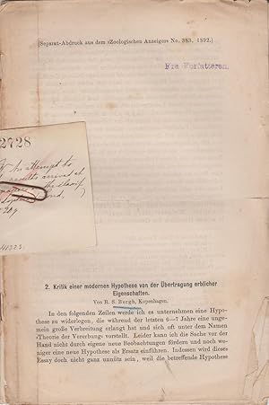 Seller image for Kritik Einer Modernen Hypothese von der Ubertragung Erblicher Eigenschaften by Bergh, R.S. for sale by Robinson Street Books, IOBA