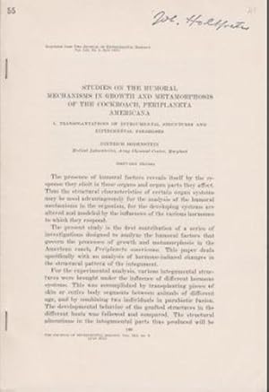 Imagen del vendedor de Studies on the Humoral Mechanisms in Growth and Metamorphosis of the Cockroach, Periplaneta Americana I. Transplantations of Integumental Structures and Experimental Parabioses by Bodenstein, Dietrich a la venta por Robinson Street Books, IOBA