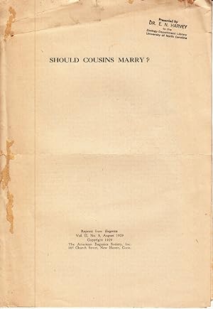 Bild des Verkufers fr Laws Against Cousin Marriages: Would Eugenicists Alter Them? by Davenport, Charles B.; Hunt, Harrison R.; Shull, George H. zum Verkauf von Robinson Street Books, IOBA