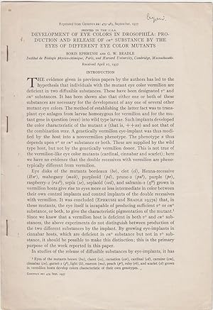 Imagen del vendedor de Development of Eye Colors in Drosophila: Production and Release of cn+ Substance by the Eyes of Different Eye Color Mutants by Ephrussi, Borus; Beadle, G.W. a la venta por Robinson Street Books, IOBA