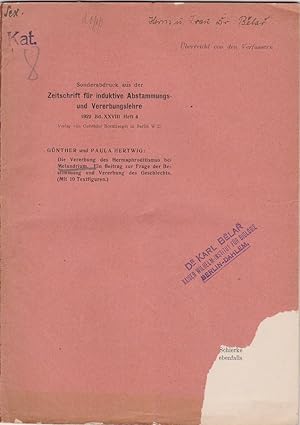 Bild des Verkufers fr Die Vererbung des Hermaphroditismus bei Melandrium. Ein Beitrag zur Frage der Bestimmung und Vererbung des Geschiechts by Hertwig, Gunther and Paula zum Verkauf von Robinson Street Books, IOBA