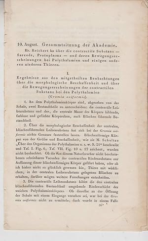 Seller image for Ueber die contractile Substanz (Sarcode, Protoplasma) und ihre Bewegungs-Erscheinungen bei Polythalamien und einigen anderen niederen Theiren by Karl Bogislavs Reichert for sale by Robinson Street Books, IOBA