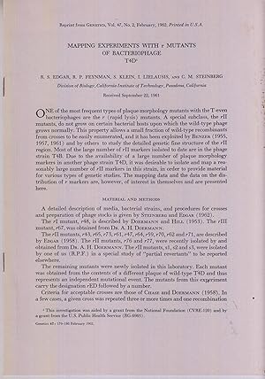 Image du vendeur pour Mapping Experiments with R Mutants of Bacteriophage T4d by Edgar, R. S., Richard P. Feynman, S. Klein, I. Lielausis and C. M. Steinberg mis en vente par Robinson Street Books, IOBA