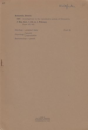 Imagen del vendedor de Investigations on the Reproductive System of Drosophila by Bodenstein, Dietrich a la venta por Robinson Street Books, IOBA