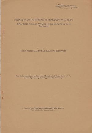 Seller image for Studies on the Physiology of Reproduction in Birds XVII. Blood Sugar and Ovulation Under Inactivity or Close Confinement by Riddle, Oscar and Honeywell, Hannah Elizabeth for sale by Robinson Street Books, IOBA