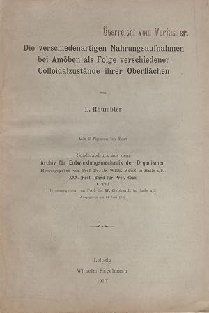 Seller image for Die Verschiedenartigen Nahrungsaufnahmen bei Amoben als Folge verschiedener Colloidalzustande ihrer Oberflachen by Rhumbler, L. for sale by Robinson Street Books, IOBA