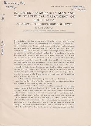 Imagen del vendedor de Inherited Sex-mosaic In Man And The Statistical Treatment Of Such Data by Bonnier, Gert a la venta por Robinson Street Books, IOBA