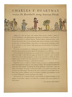 Seller image for Charles F. Heartman Reviews Dr. Rosenbach's Young American Parade (broadside) for sale by Honey & Wax Booksellers, ABAA