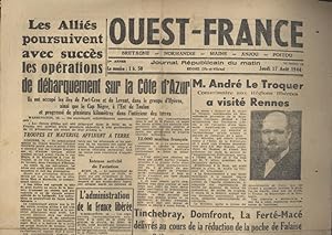 Ouest-France. 1ère année N° 10. Les alliés poursuivent avec succès les opérations de débarquement...