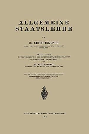 Bild des Verkufers fr Allgemeine Staatslehre (German Edition) by Jellinek, Georg, Jellinek, Walter [Paperback ] zum Verkauf von booksXpress