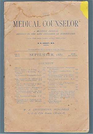 Immagine del venditore per The Medical Counselor, Volume V, No. 6, September, 1881 venduto da Legacy Books II