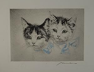 Radierung aquarelliert "Zwei Katzen", rechts unten eigenhändig mit Bleistift signiert, um 1910, 1...
