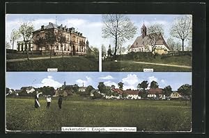 Ansichtskarte Leukersdorf i. Erzg., Schule und Kirche