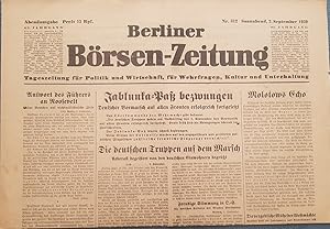 Berliner Börsen-Zeitung. Sonnabend, 2. September 1939. Abendausgabe Nr. 412. Original-Zeitung. (A...