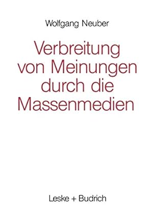 Seller image for Verbreitung von Meinungen durch die Massenmedien (German Edition) [Soft Cover ] for sale by booksXpress