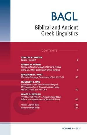 Bild des Verkufers fr Biblical and Ancient Greek Linguistics, Volume 4 [Soft Cover ] zum Verkauf von booksXpress