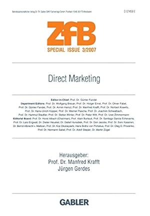 Bild des Verkufers fr Direct Marketing (ZfB Special Issue) (German Edition) [Paperback ] zum Verkauf von booksXpress