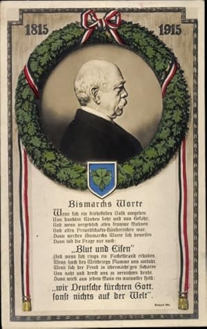 Image du vendeur pour Knstler Ansichtskarte / Postkarte Frst Otto von Bismarck, Portrait, Trauerkarte, Blut und Eisen mis en vente par akpool GmbH