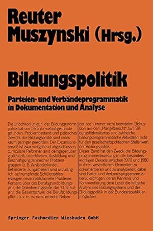 Bild des Verkufers fr Bildungspolitik: Dokumentation und Analyse (Schriften zur Politischen Didaktik) (German Edition) by Reuter, Lutz-Rainer [Paperback ] zum Verkauf von booksXpress