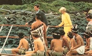 Charles & Diana on Maori War Canoe & New Zealand Warriors Postcard