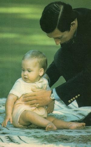 Prince Charles Stopping Baby William Crawling Off Rug Postcard