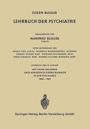 Image du vendeur pour Lehrbuch der Psychiatrie (German Edition) by Bleuler, Eugen, Bleuler, Manfred [Paperback ] mis en vente par booksXpress
