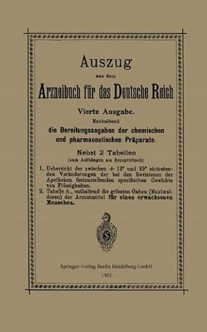 Seller image for Auszug Aus Dem Arzneibuch Für Das Deutsche Reich (German Edition) by Verlag von Julius Springer Berlin [Paperback ] for sale by booksXpress