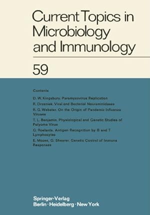 Seller image for Current Topics in Microbiology and Immunology: Ergebnisse der Mikrobiologie und Immunitätsforschung Volume 59 by Arber, W., Braun, W., Haas, R., Henle, W., Hofschneider, P. H., Jerne, N. K., Koldovský, P., Koprowski, H., Maaløe, O., Rott, R., Schweiger, H. G., Svru?ek, L., Sela, M., Vogt, P. K., Wecker, E. [Paperback ] for sale by booksXpress