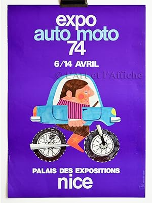 EXPO AUTO MOTO 74 Nice. Affiche publicitaire originale, Vintage advertising Poster.