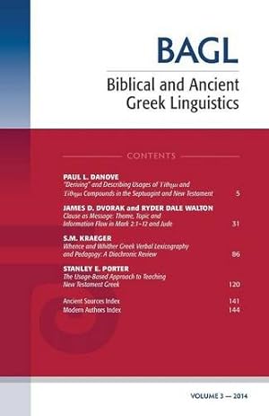 Bild des Verkufers fr Biblical and Ancient Greek Linguistics, Volume 3 [Soft Cover ] zum Verkauf von booksXpress