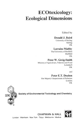 Bild des Verkufers fr ECOtoxicology: Ecological Dimensions (Ettore Majorana International Science Series) [Hardcover ] zum Verkauf von booksXpress