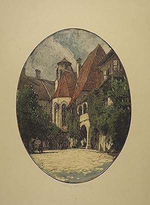 Bild des Verkufers fr Farbradierung "Purgstall a. d. Erlauf" im Oval, unten mittig eigenhndig mit Bleistift signiert; um 1925, 19,5 x 14,5 cm (32 x 25 cm Blattgr.) zum Verkauf von Antiquariat Johannes Mller