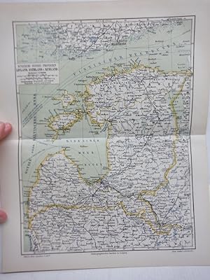 Meyers Antique Colored Map of RUSSISCHE OSTSEE- PROVINZEN LIVLAND, ESTHLAND U. KURLAND (1890)
