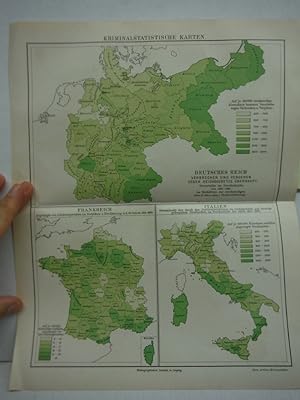 Meyers Antique Colored Map of KRIMINALSTATISTISCHE KARTEN - DEUTSCHES REICH, FRANKREICH, ITALIEN ...