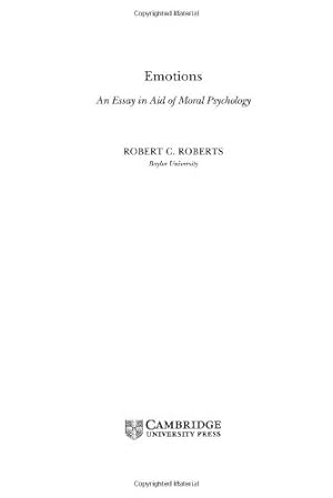 Bild des Verkufers fr Emotions: An Essay in Aid of Moral Psychology by Roberts, Robert C. [Hardcover ] zum Verkauf von booksXpress