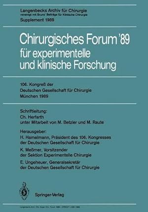 Imagen del vendedor de 106. Kongre der Deutschen Gesellschaft für Chirurgie München, 29. März 1. April 1989 (Deutsche Gesellschaft für Chirurgie) (German Edition) [Paperback ] a la venta por booksXpress
