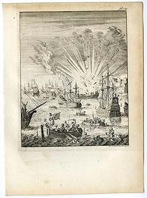 Antique Print-SEA BATTLE-DUTCH NAVY-SHIPS-SLOOP-Van den Bosch-Luyken-1683