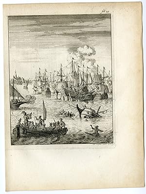 Antique Print-SEA BATTLE-WAR SHIPS-COUNT OF BOSSU-Van den Bosch-Luyken-1683