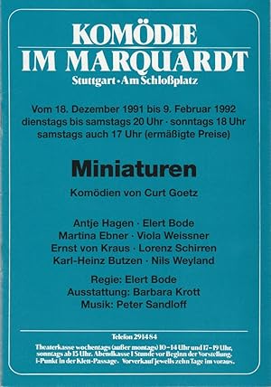 Seller image for Programmheft Curt Goetz MINIATUREN 18. Dezember 1991 bis 9. Februar 1992 Komdie im Marquardt for sale by Programmhefte24 Schauspiel und Musiktheater der letzten 150 Jahre